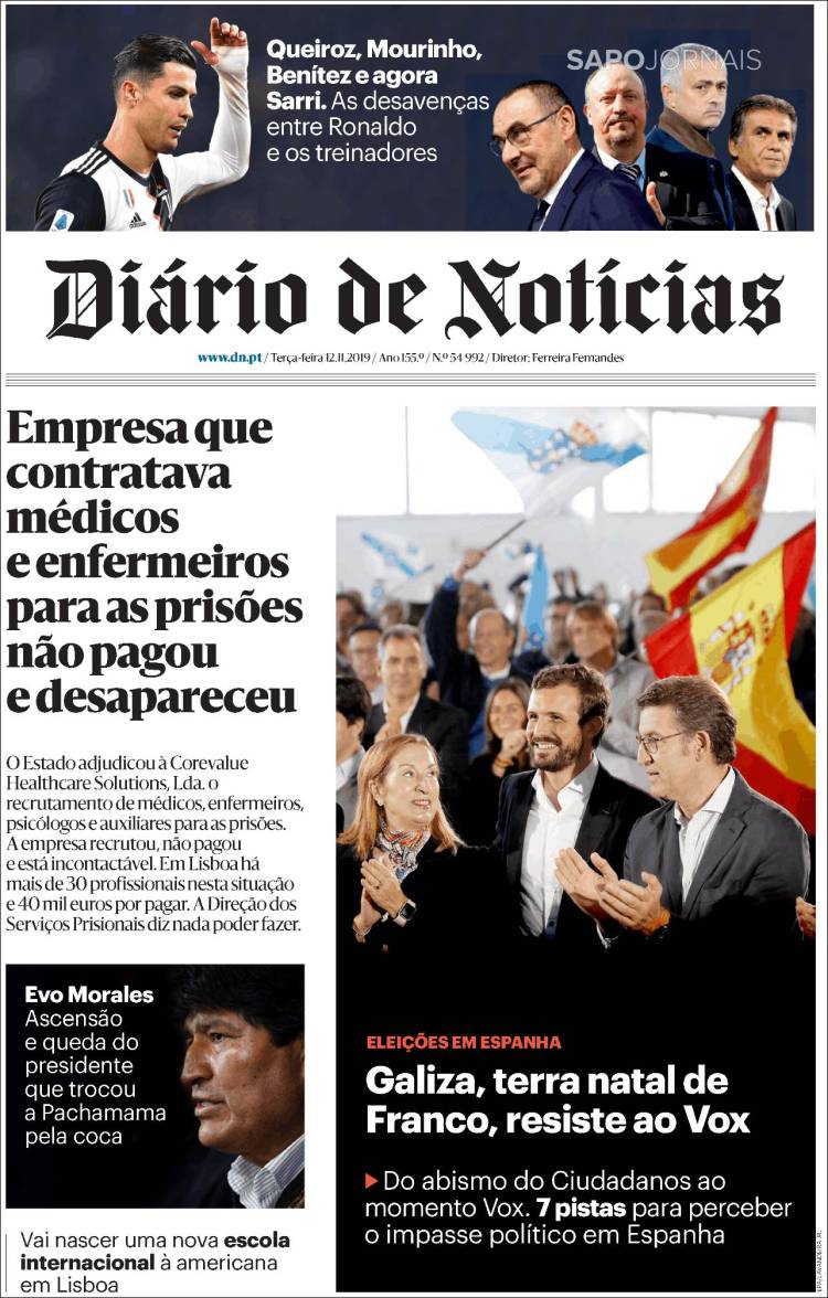 Portada de Diário de Noticias (Portugal)