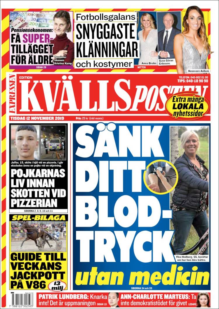Portada de Kvällsposten (Suecia)