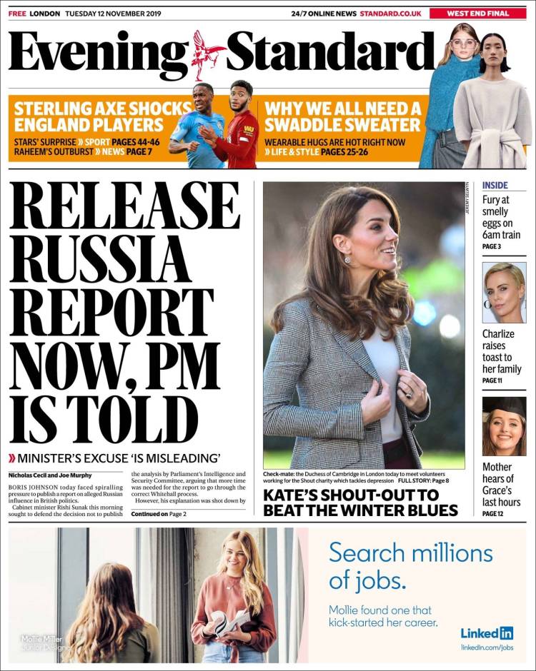 Portada de Evening Standard (Reino Unido)