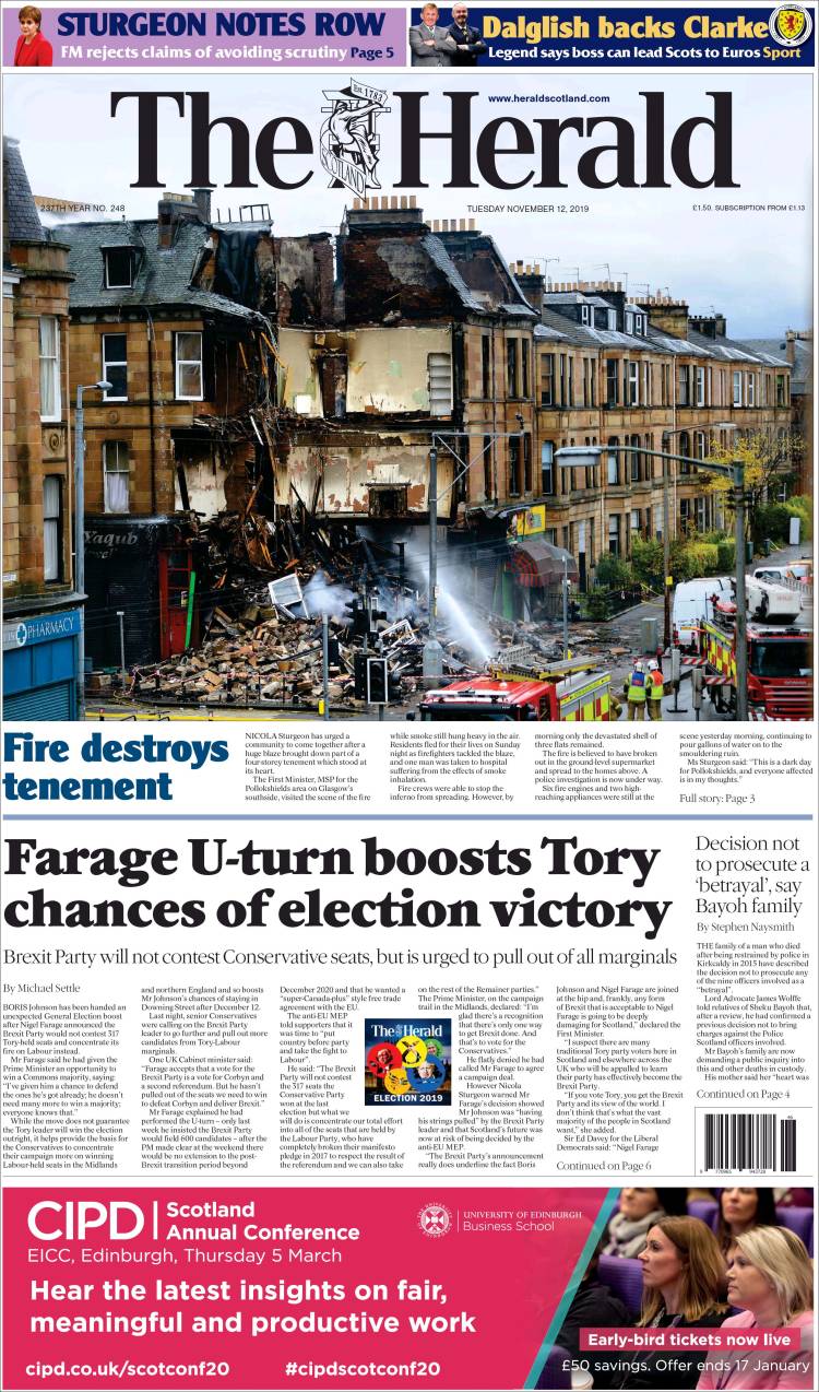 Portada de The Herald (Reino Unido)