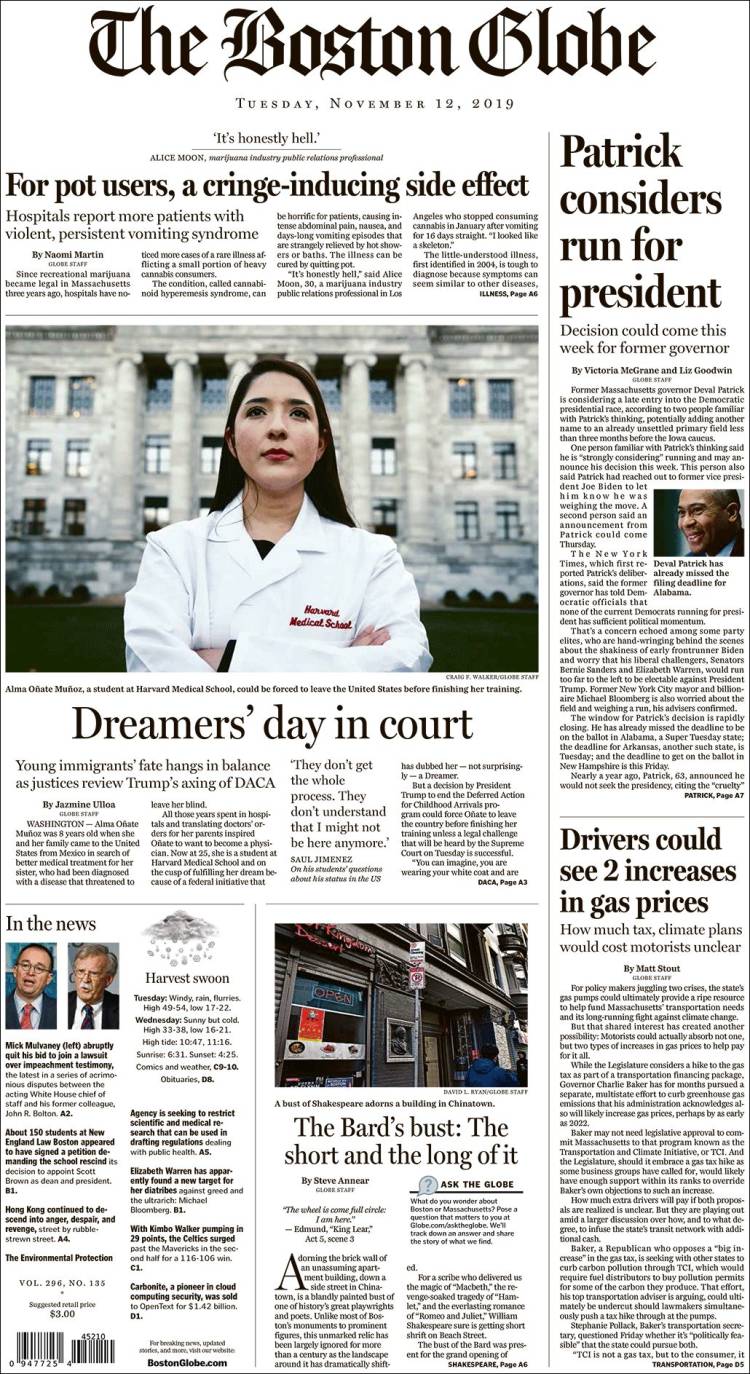 Portada de Boston Globe (USA)