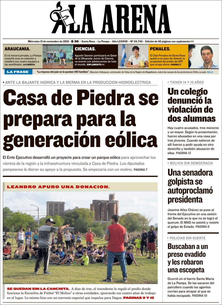 Portada de Diario La Arena (Argentina)