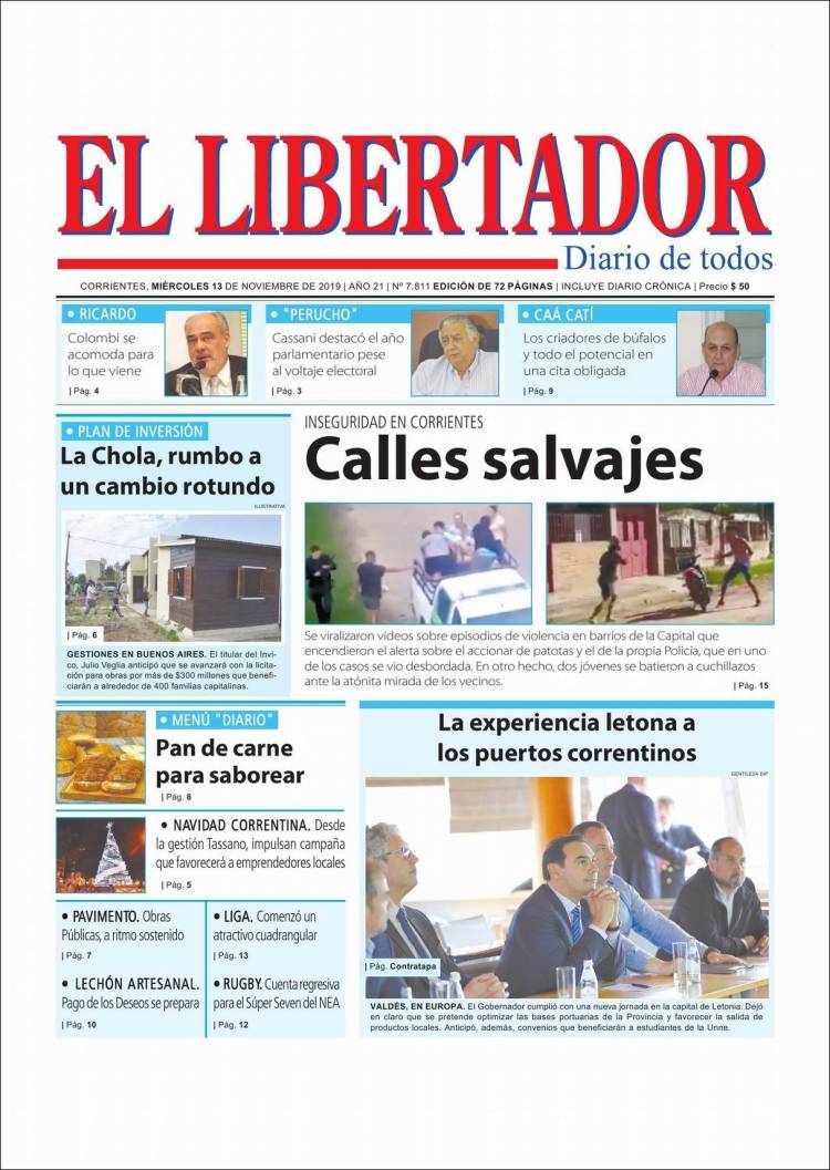 Portada de Diario El Libertador (Argentina)