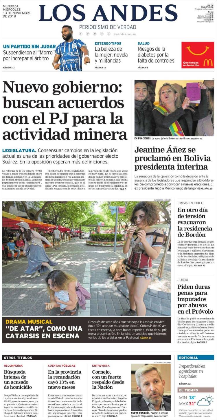 Portada de Los Andes - Mendoza (Argentina)