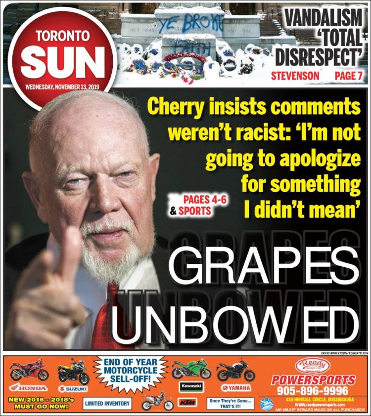 Portada de The Toronto Sun (Canadá)