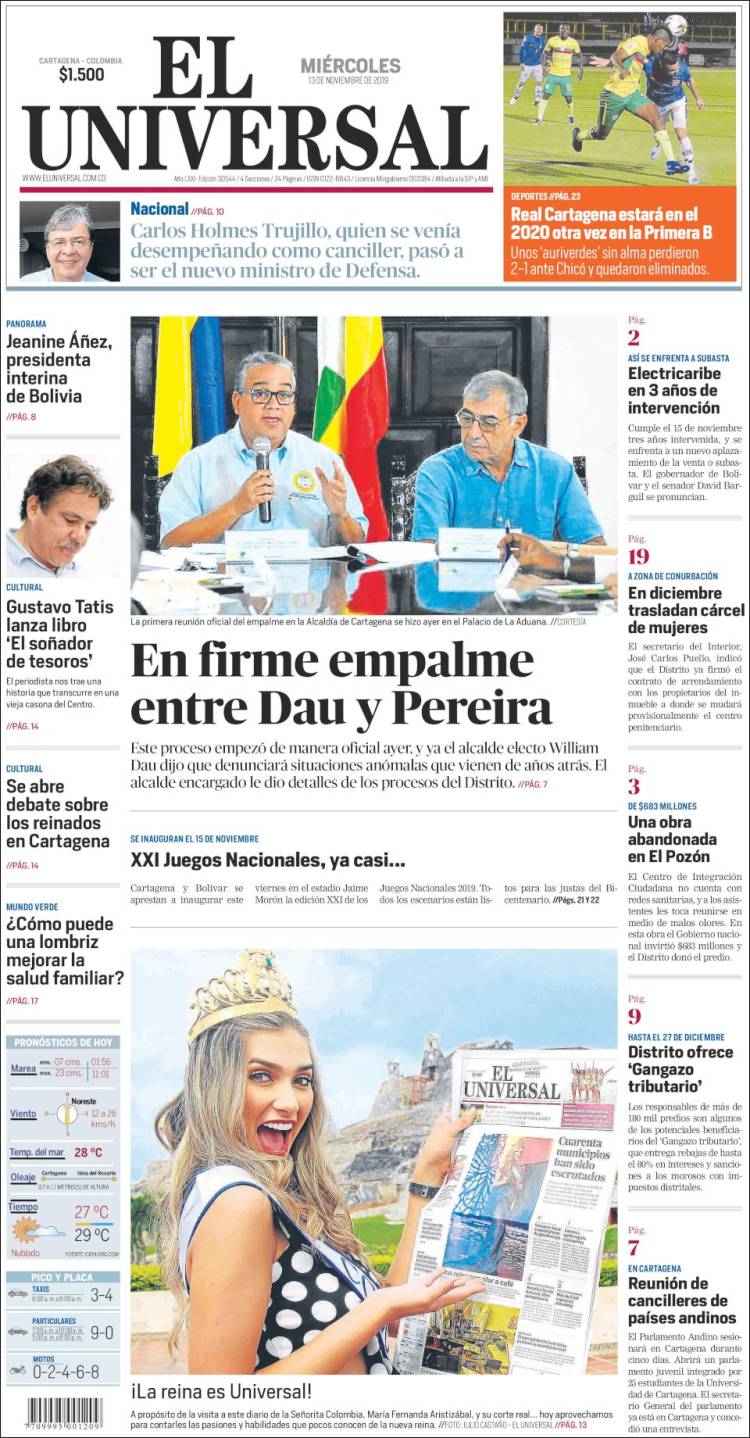 Portada de El Universal (Colombia)