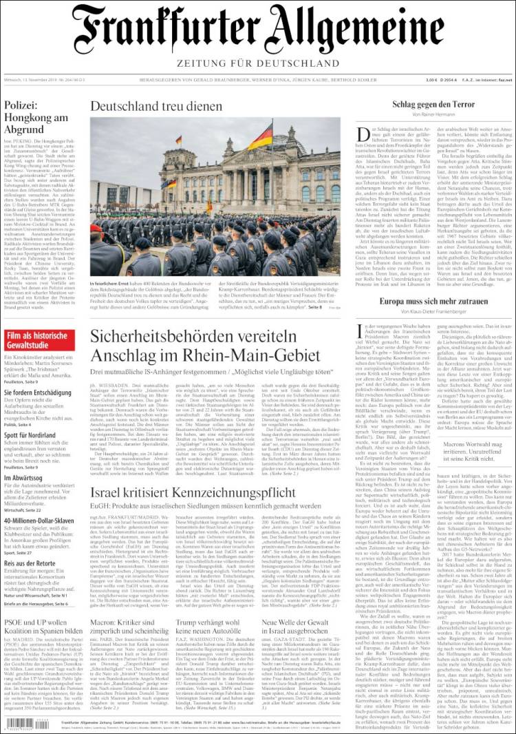 Portada de Frankfurter Allgemeine (Alemania)