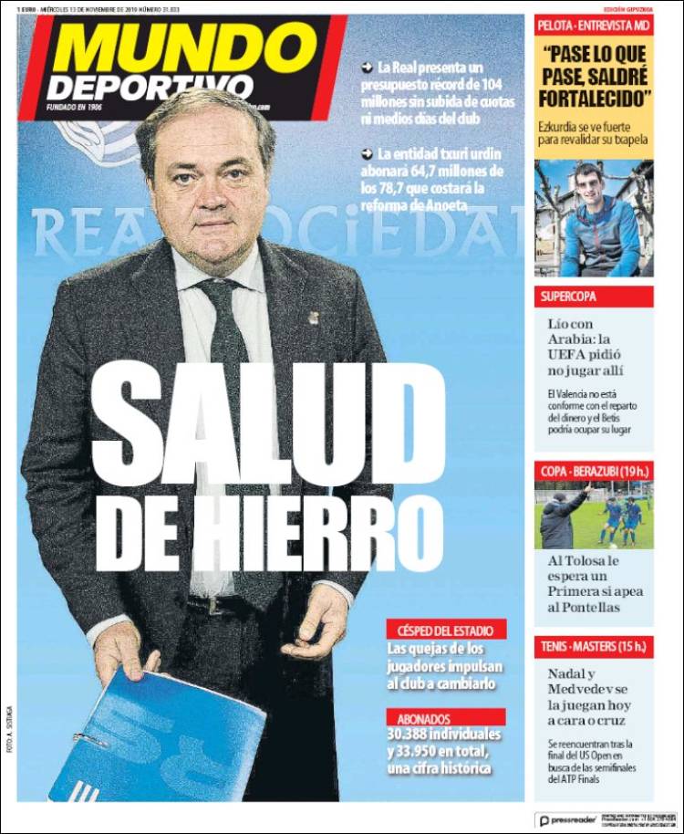 Portada de Mundo Deportivo Gipuzkoa (España)