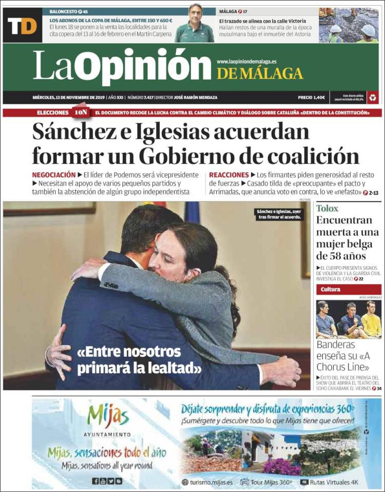 Portada de La Opinión de Málaga (España)