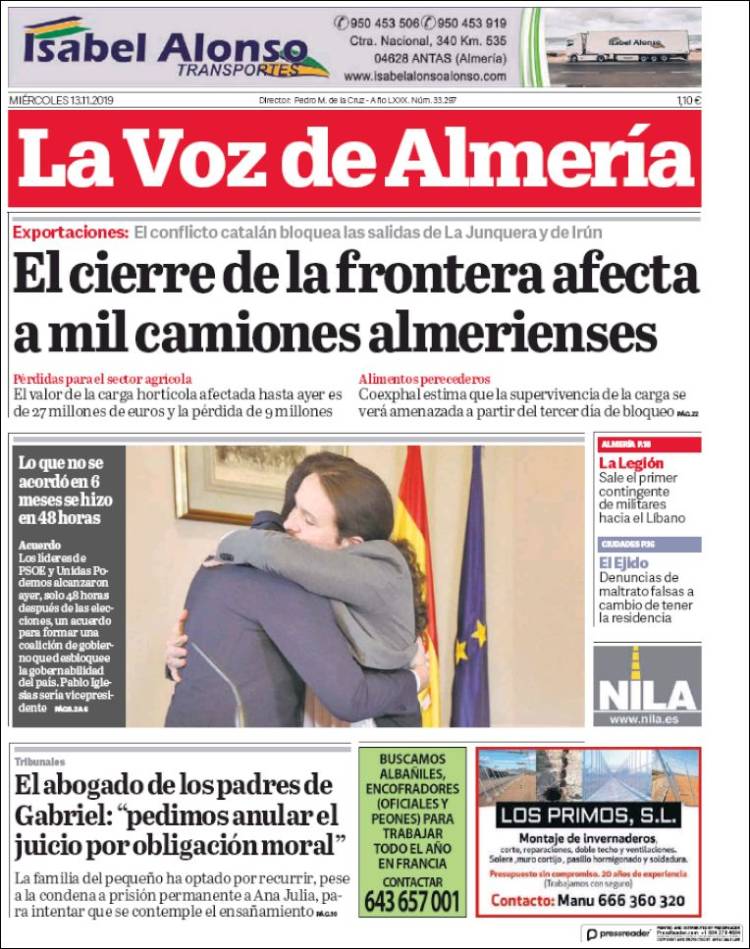 Portada de La Voz de Almería (España)