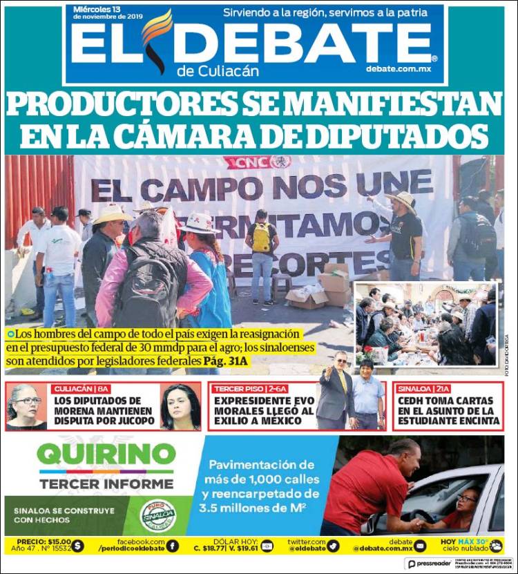 Portada de El Debate de Culiacán (México)