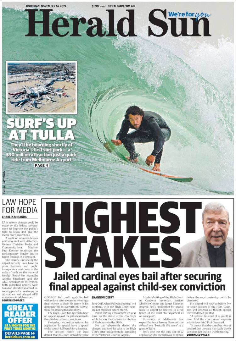 Portada de Herald Sun (Australia)