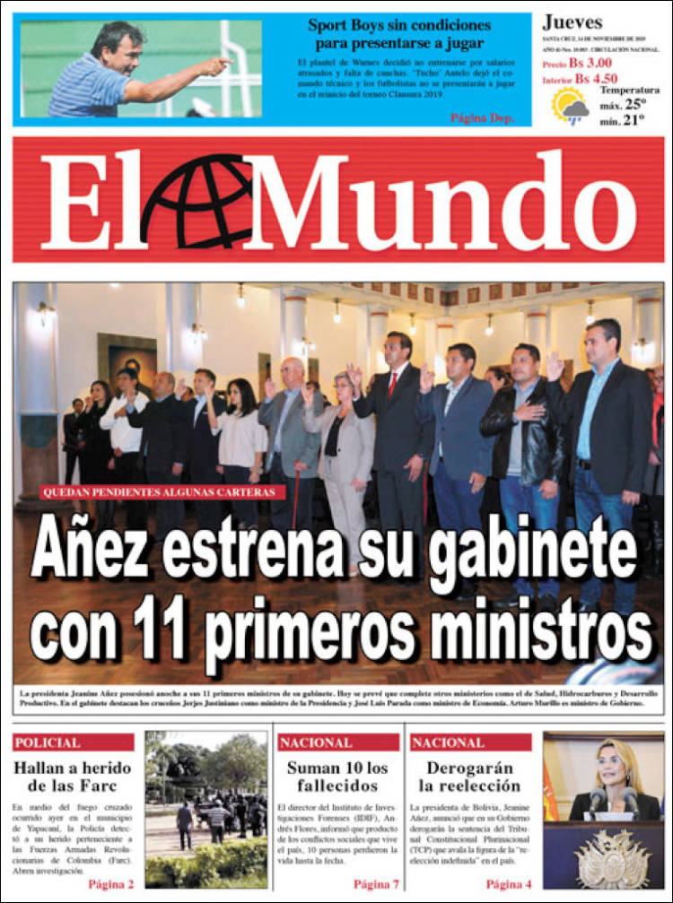 Portada de El Mundo (Bolivia)