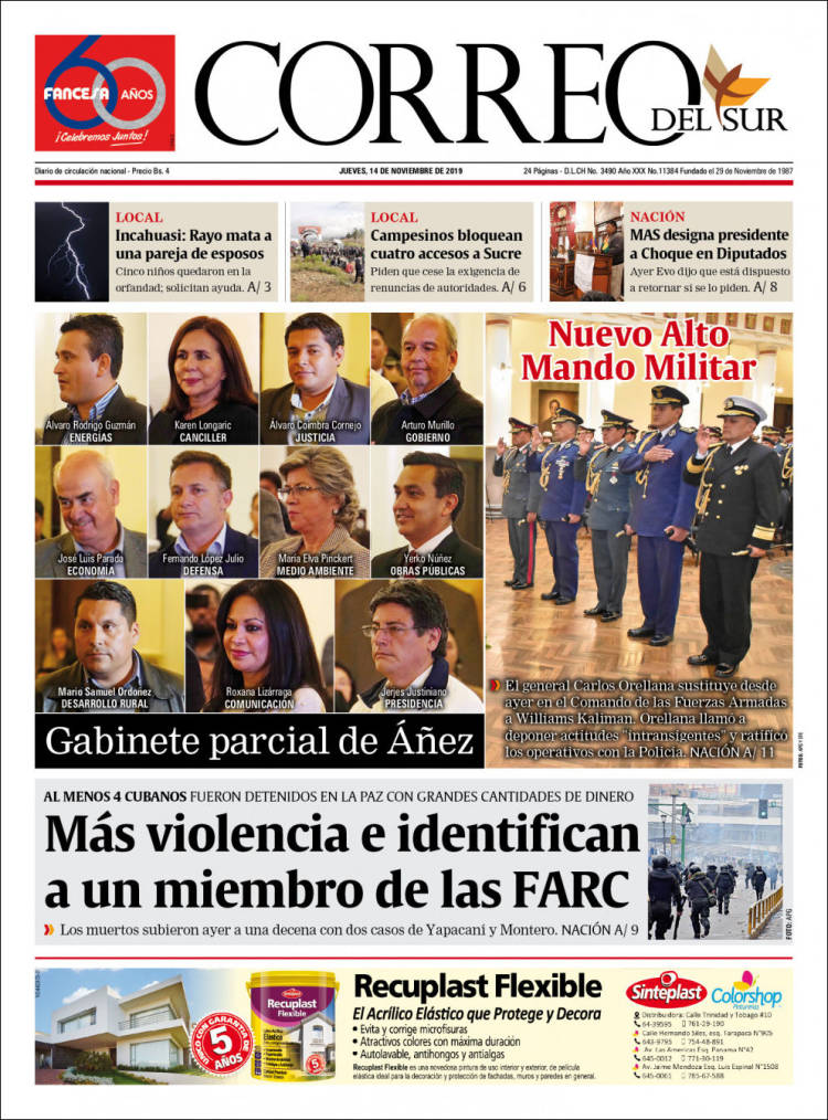 Portada de Correo Sur (Bolivia)