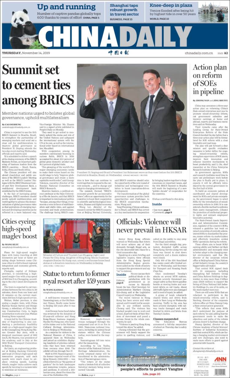Portada de China Daily (China)