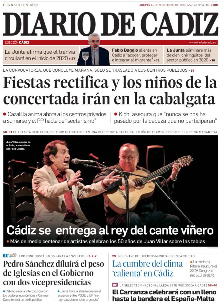 Portada de Diario de Cádiz (España)