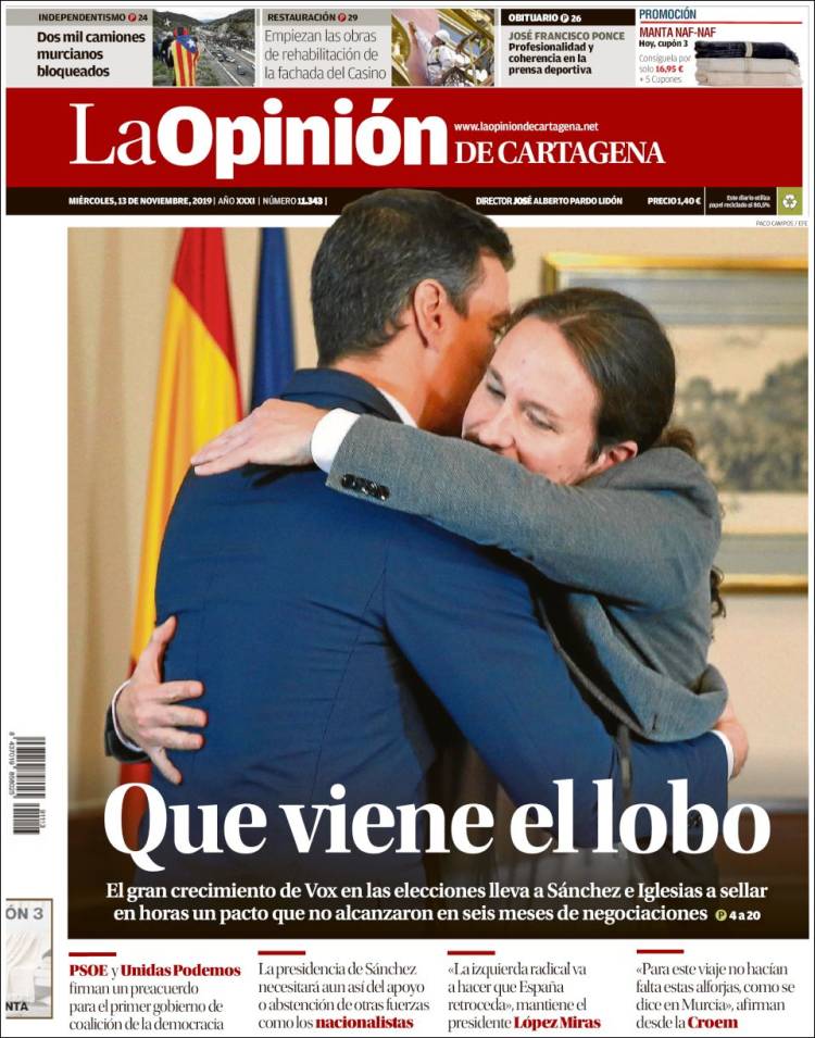 Portada de La Opinión de Murcia (España)