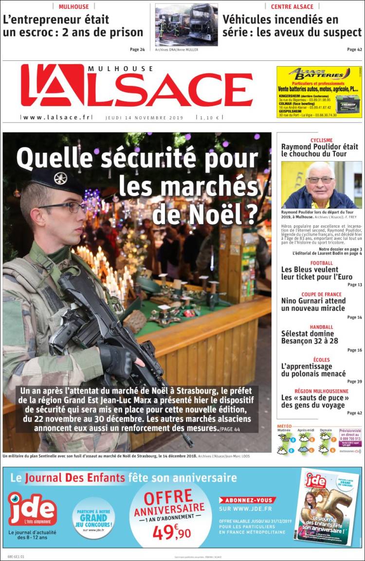 Portada de Journal L'Alsace (Francia)