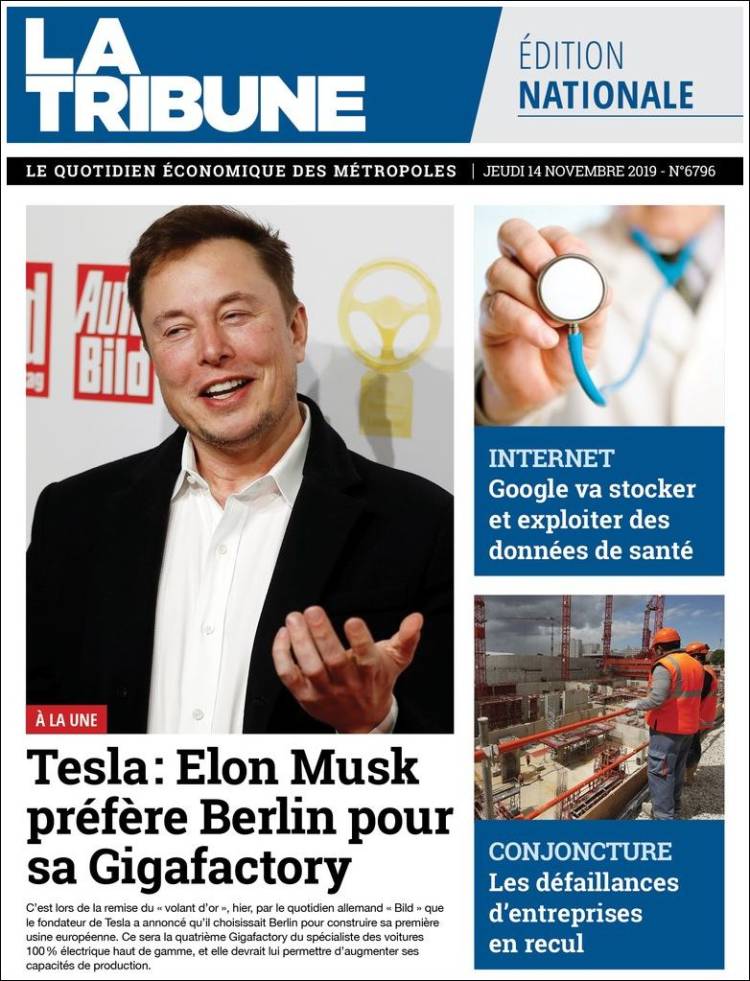 Portada de La Tribune (Francia)