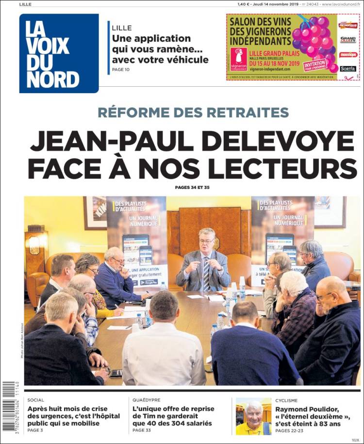 Portada de La Voix du Nord (Francia)