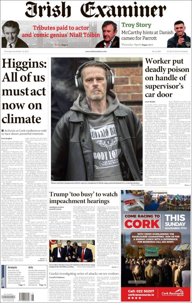 Portada de Irish Examiner (Irlanda)