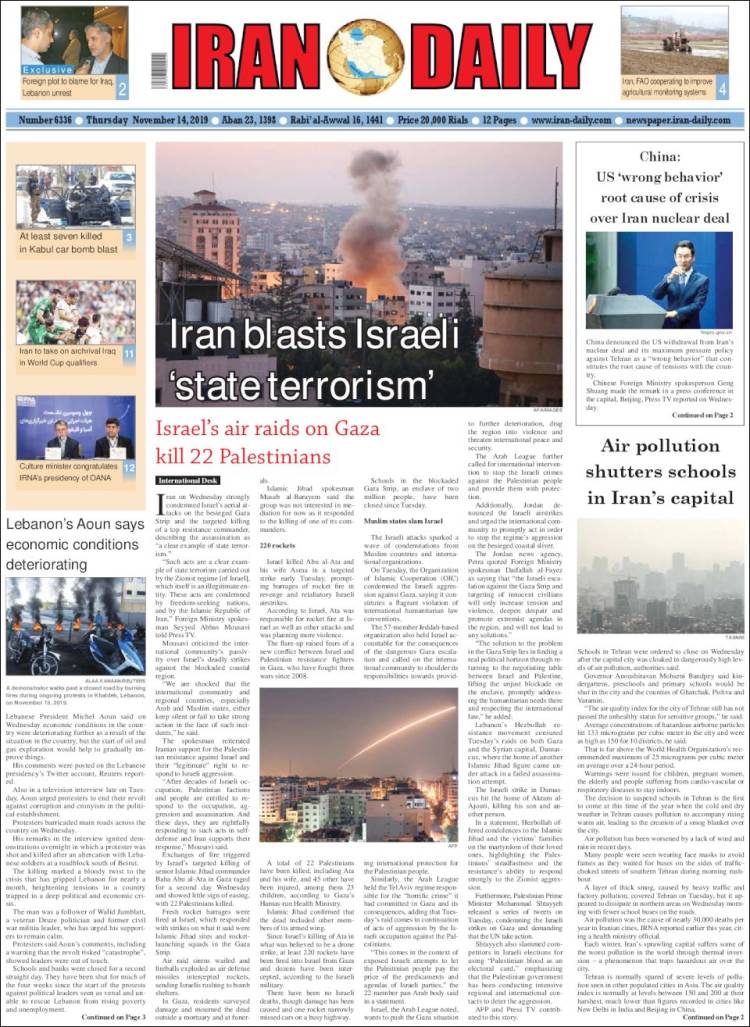 Portada de Iran Daily (Ir&aacute;n)