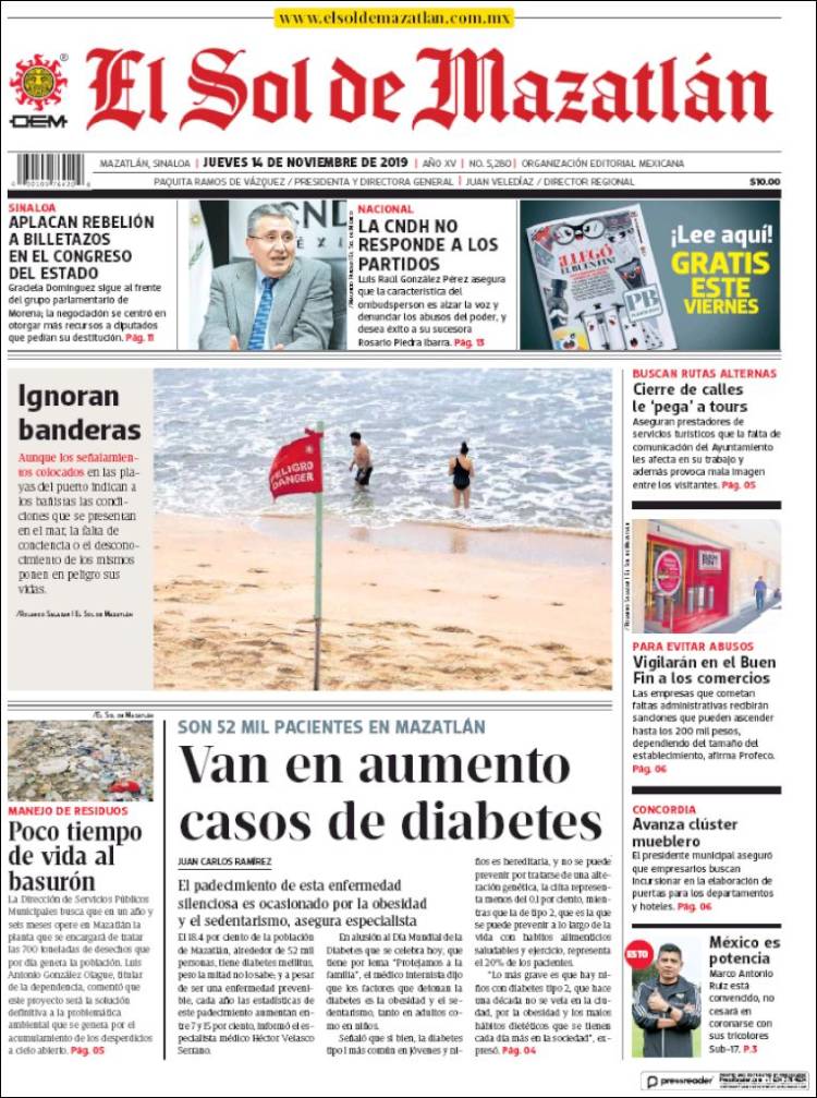 Portada de El Sol de Mazatlán (M&eacute;xico)