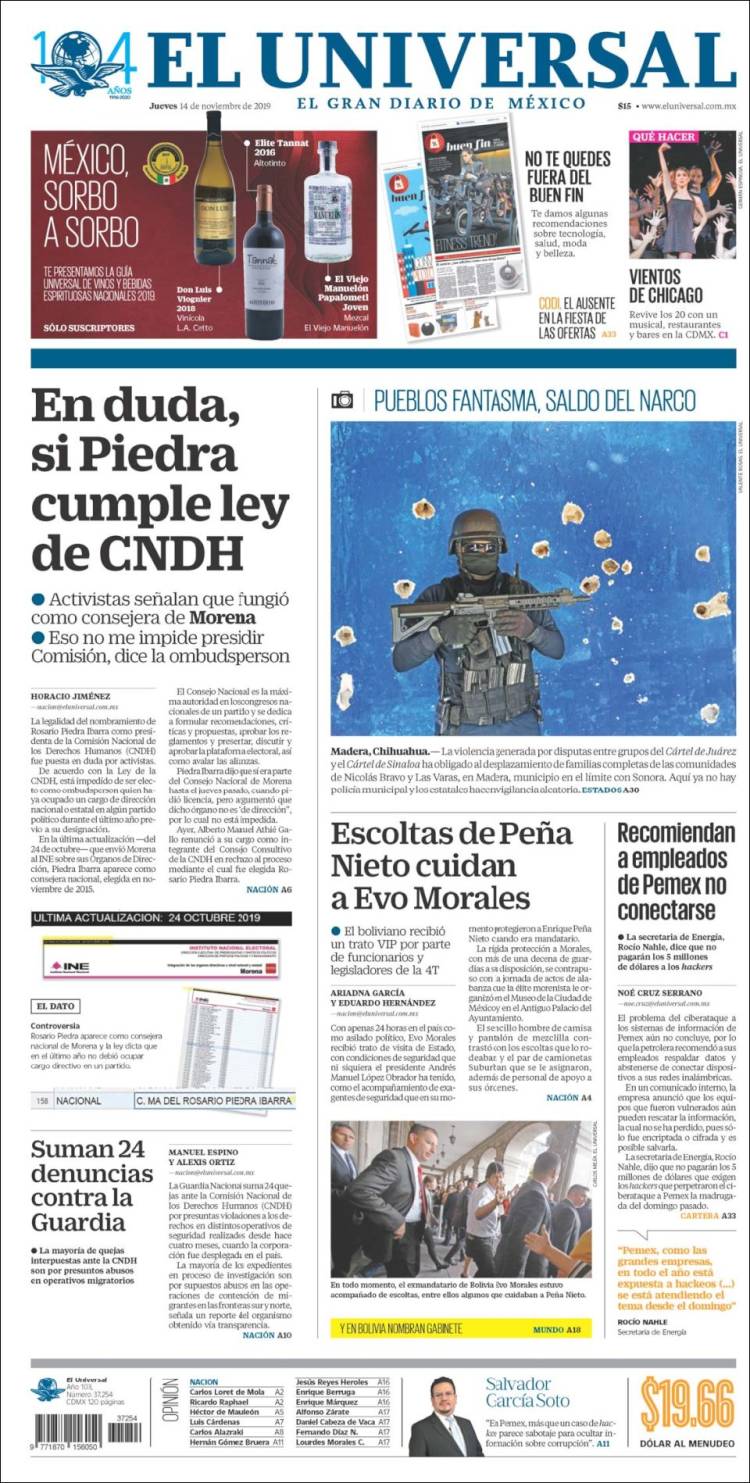 Portada de El Universal (M&eacute;xico)