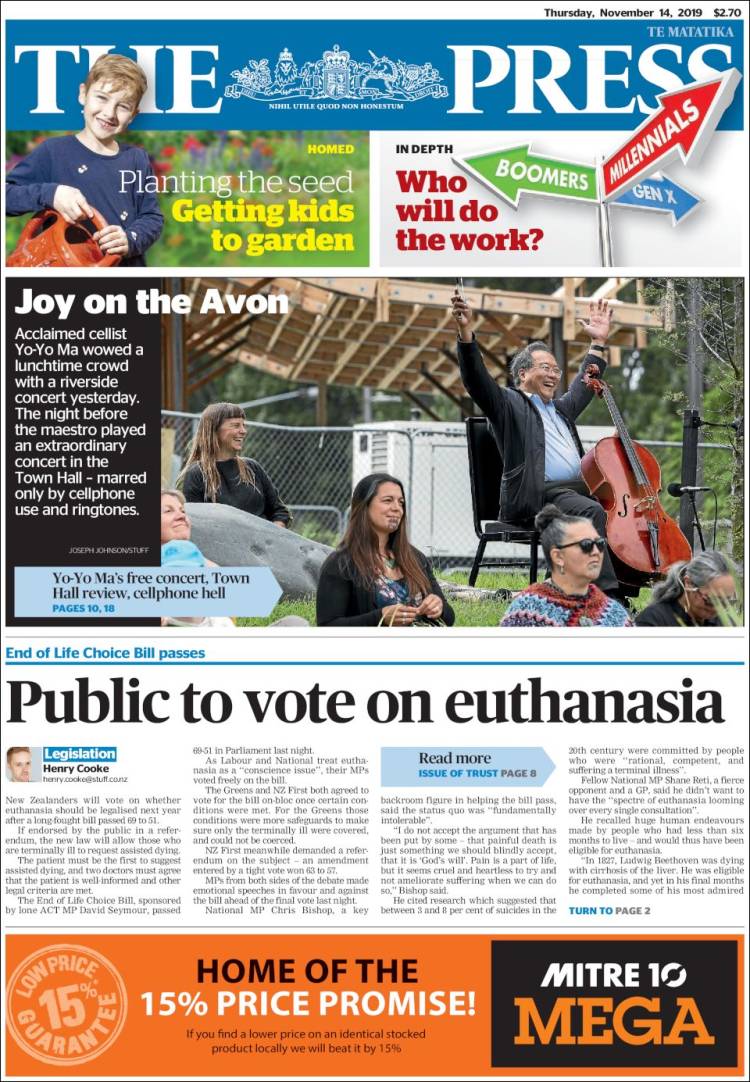 Portada de The Press (Nueva Zelanda)