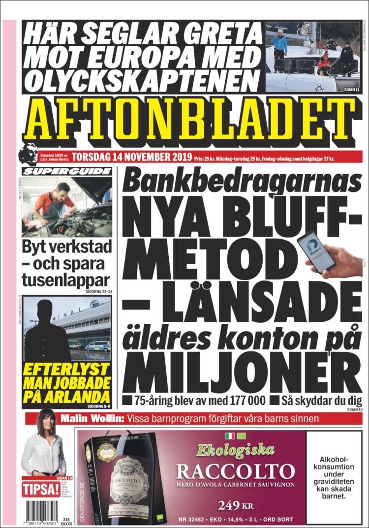 Portada de Aftonbladet (Suecia)