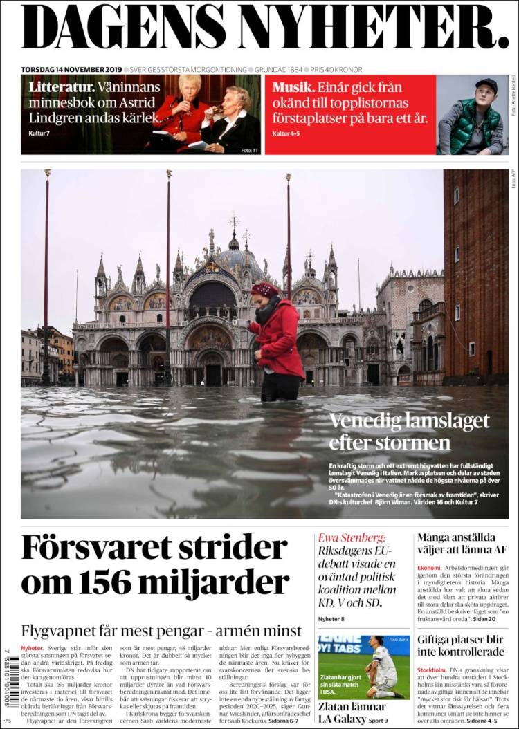 Portada de Dagens Nyheter (Suecia)