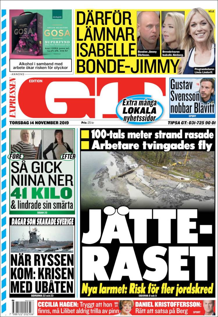 Portada de Göteborgstidningen (Suecia)