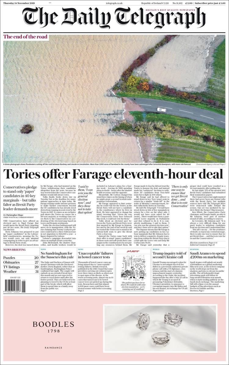 Portada de Daily Telegraph (Reino Unido)