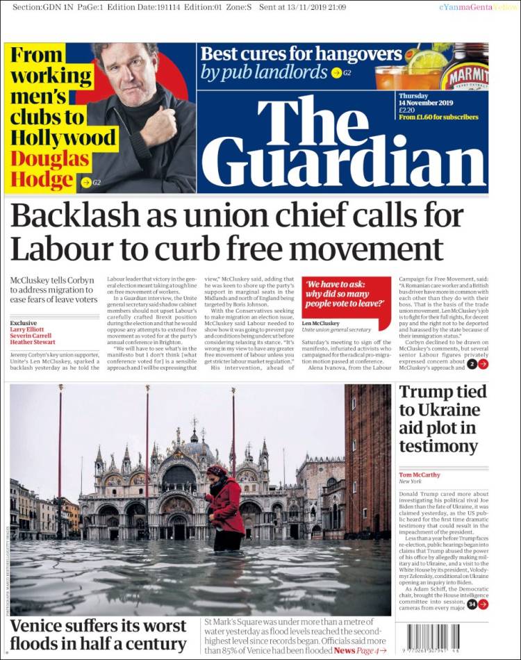 Portada de The Guardian (Reino Unido)