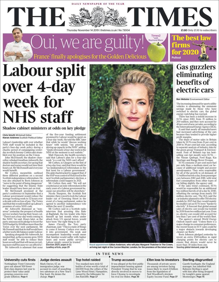 Portada de The Times (Reino Unido)