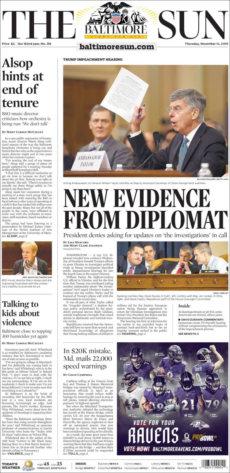 Portada de The Baltimore Sun (USA)