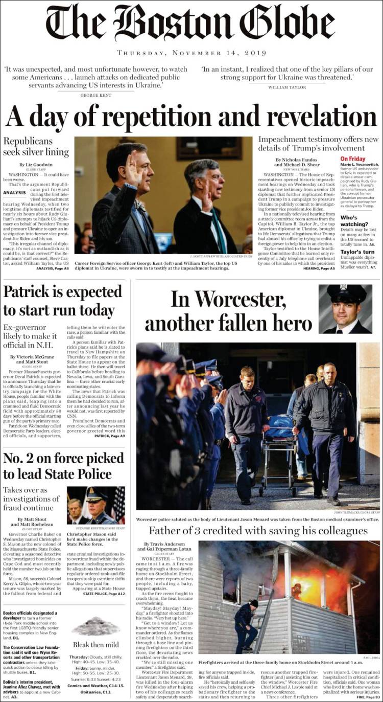 Portada de Boston Globe (USA)