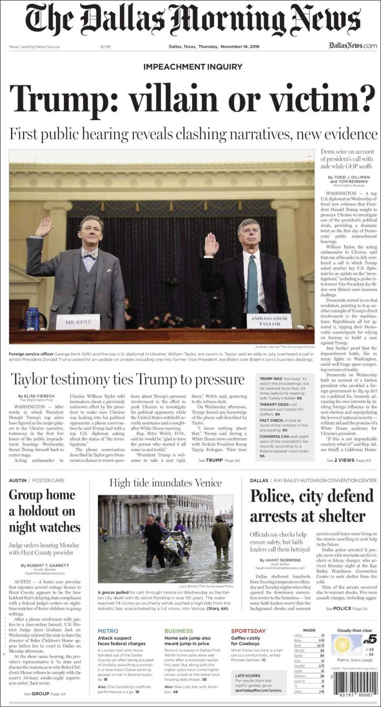 Portada de Dallas Morning News (USA)