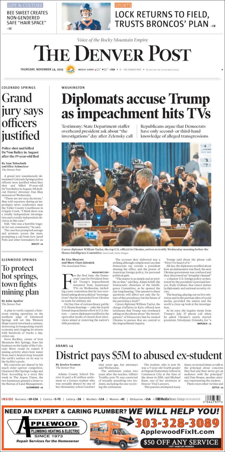 Portada de The Denver Post (USA)