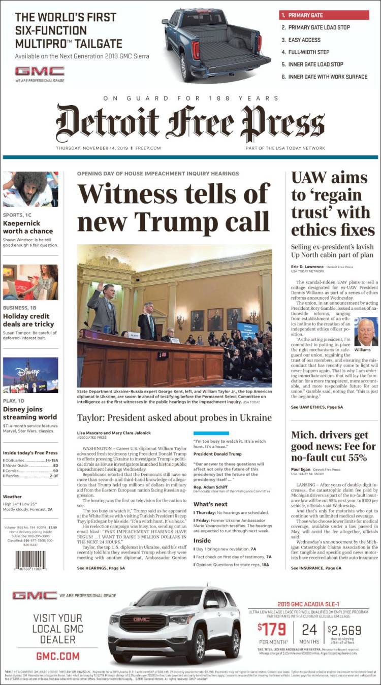 Portada de Detroit Free Press (USA)