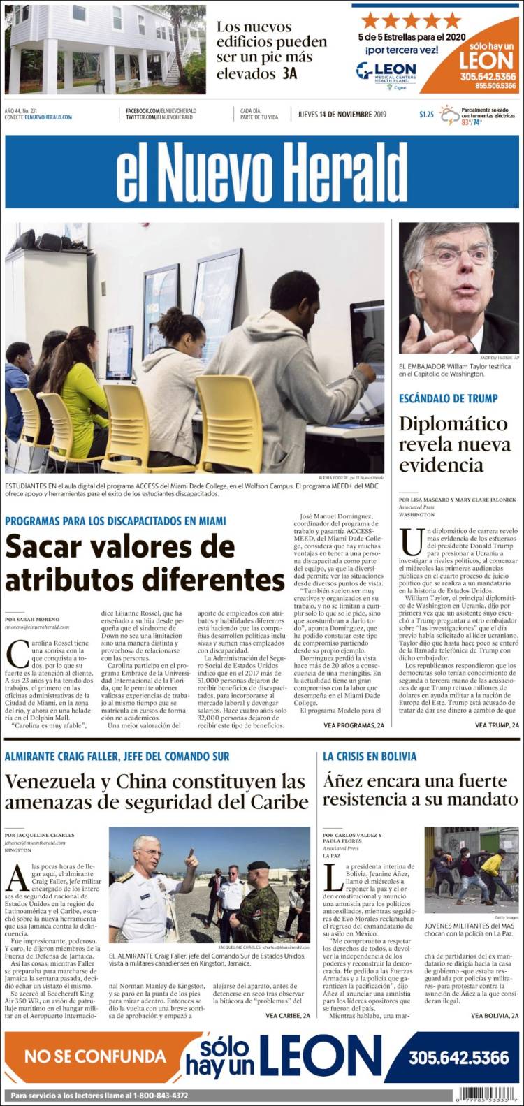 Portada de El Nuevo Herald (USA)