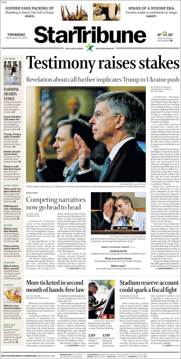 Portada de Star Tribune (USA)