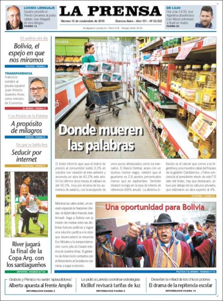 Portada de La Prensa (Argentina)