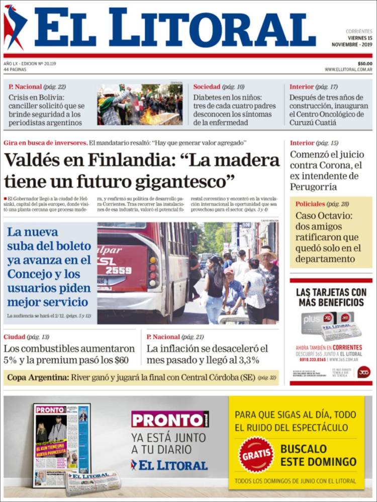 Portada de El Litoral Corrientes (Argentina)