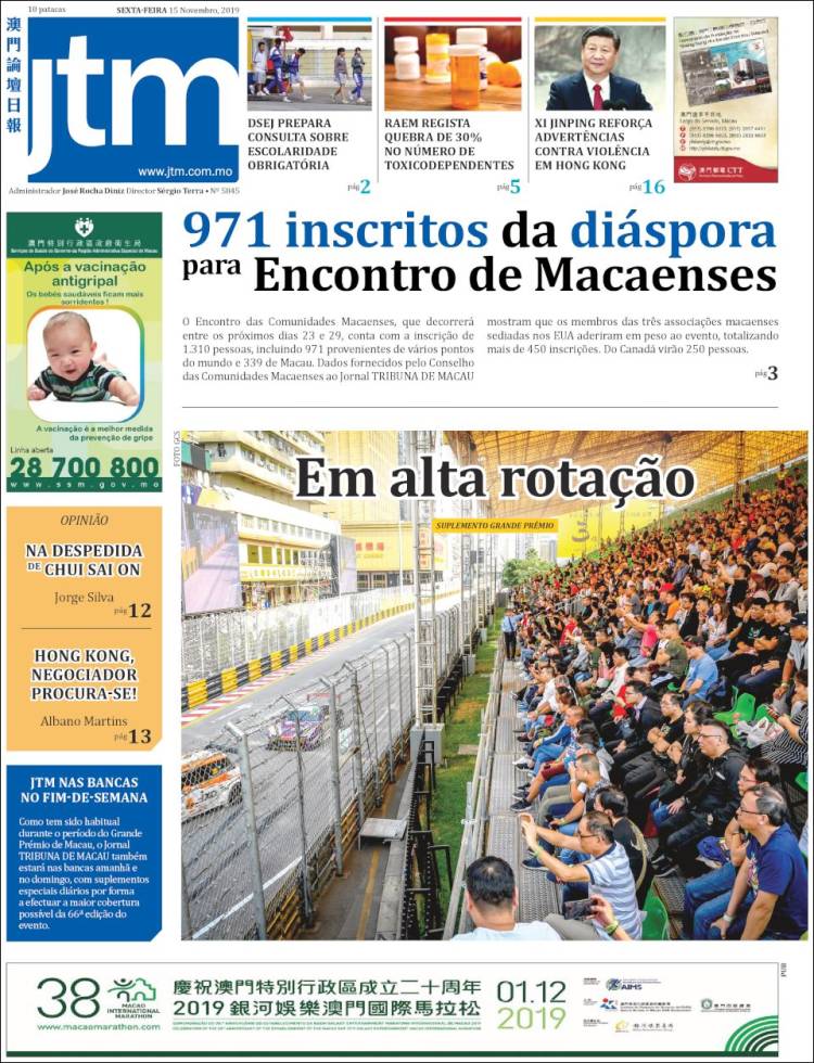 Portada de Jornal Tribuna de Macau (China)