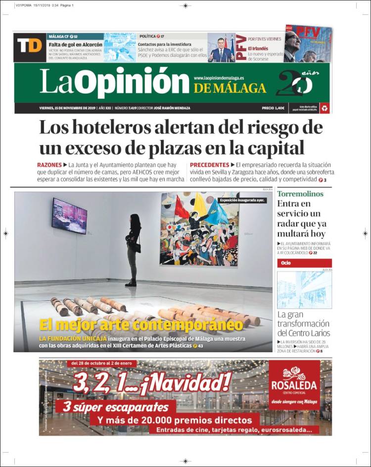 Portada de La Opinión de Málaga (Espa&ntilde;a)