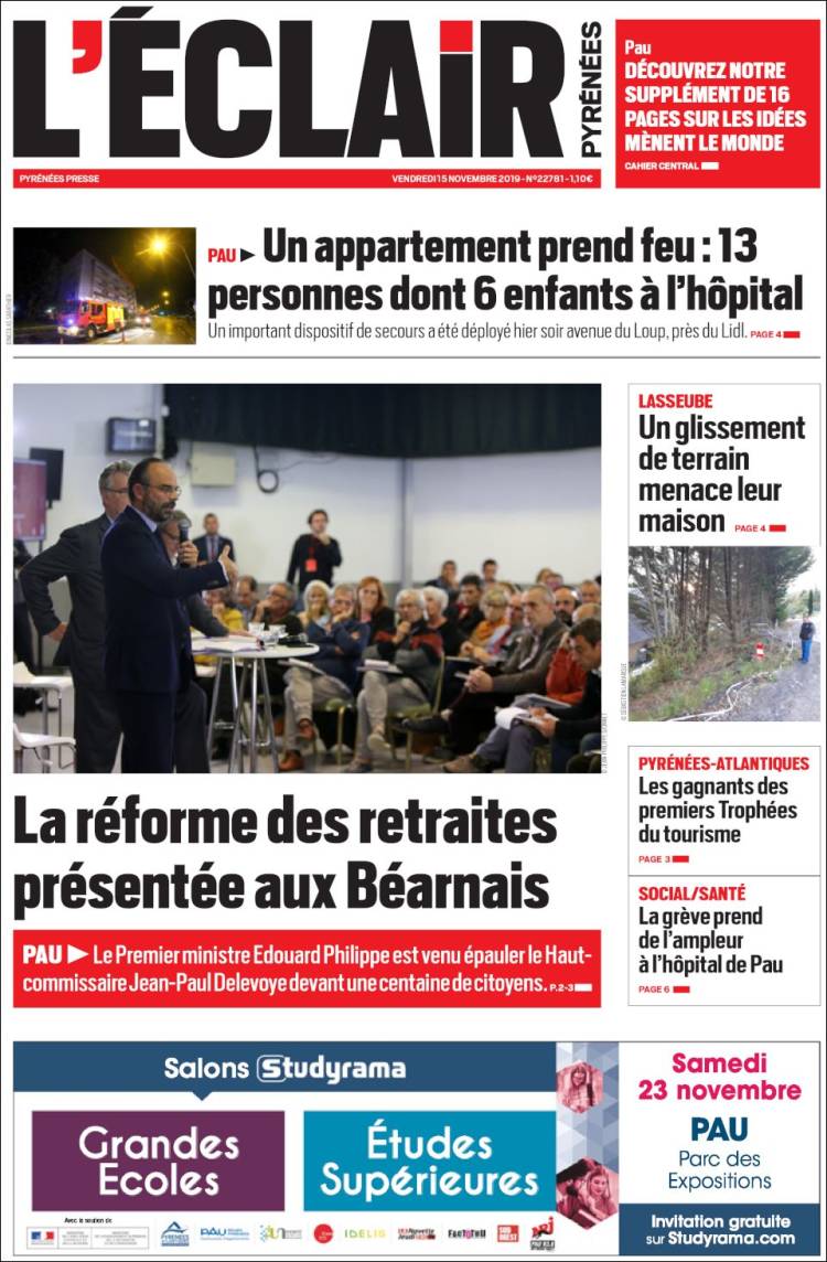 Portada de L'Eclair des Pyrénées (Francia)
