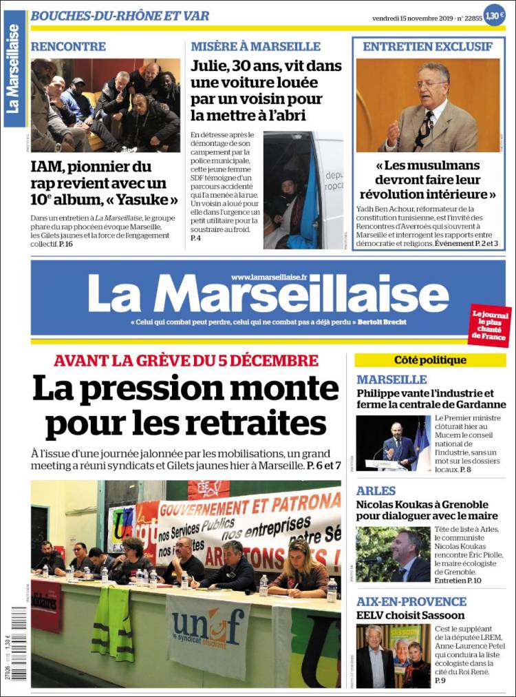 Portada de La Marseillaise (Francia)