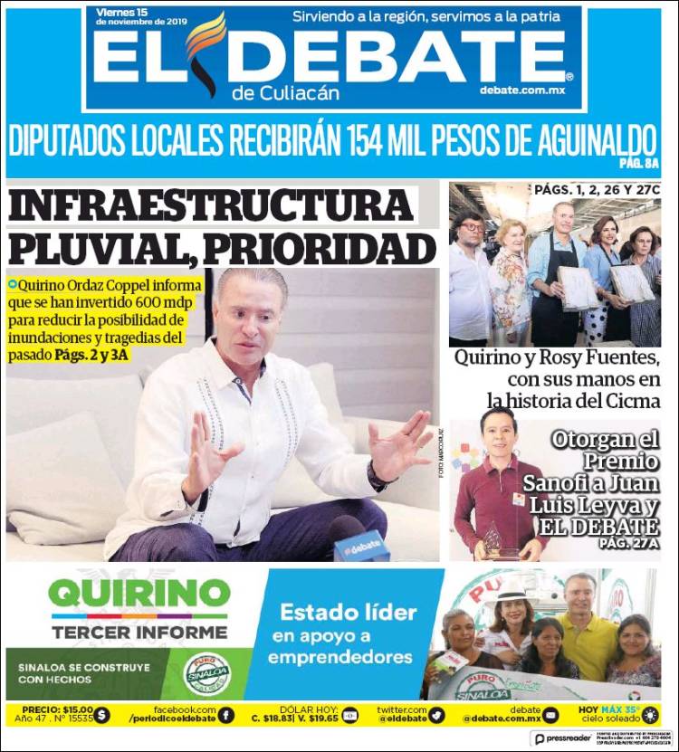 Portada de El Debate de Culiacán (M&eacute;xico)
