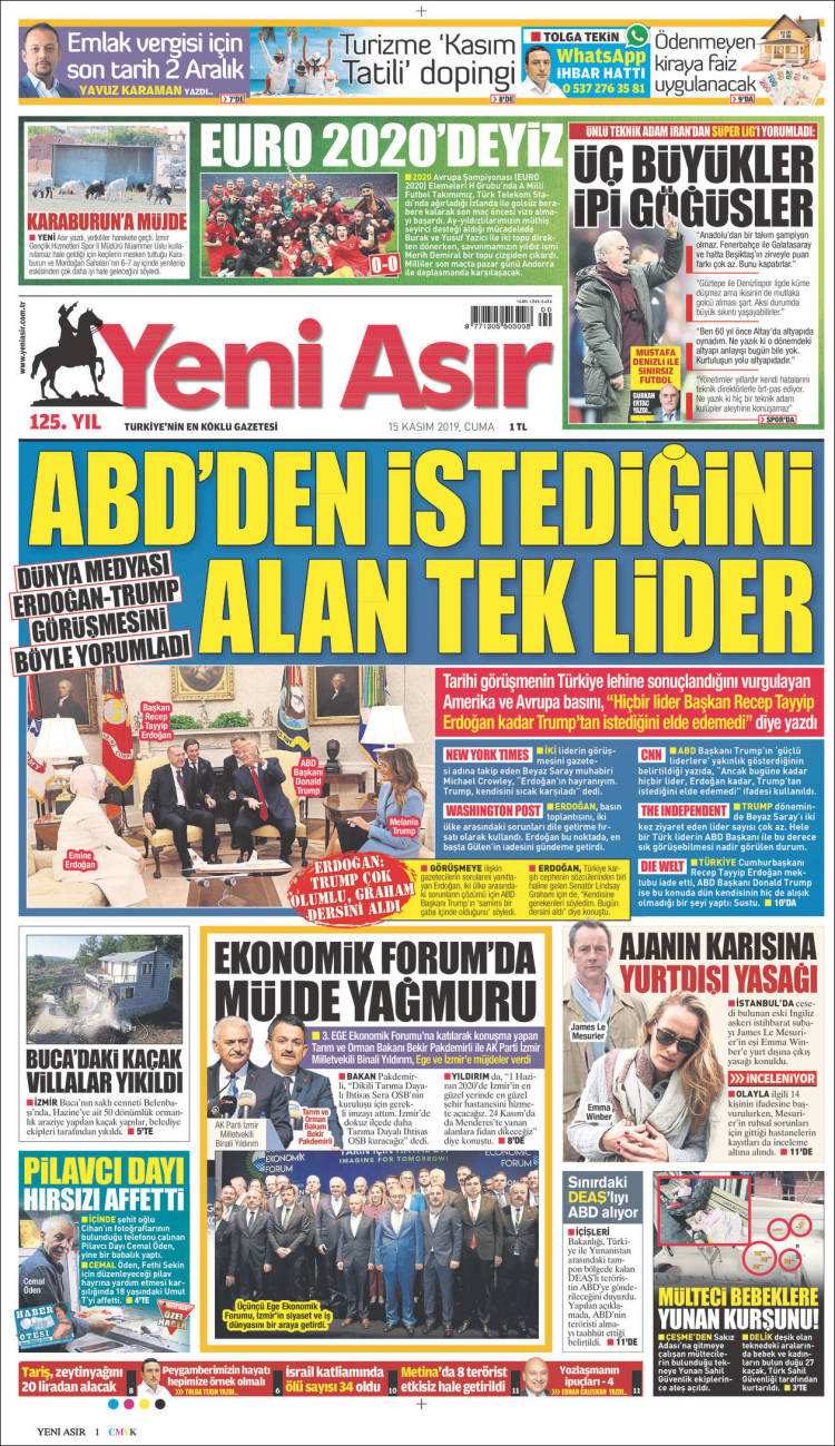 Portada de Yeni Asır (Turqu&iacute;a)